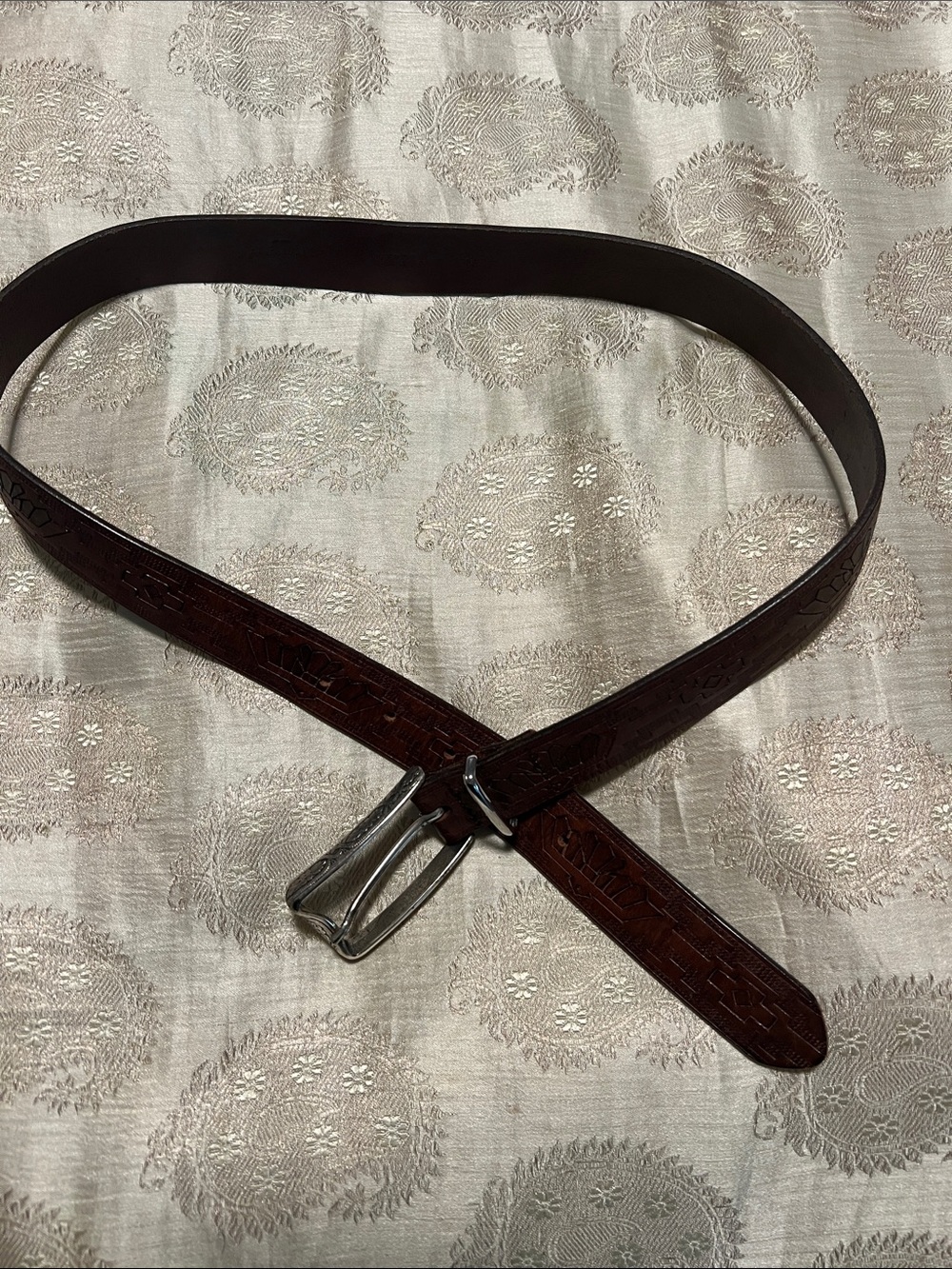 7 For All Mankind Brown Embossed Leather Belt with Silver Buckle